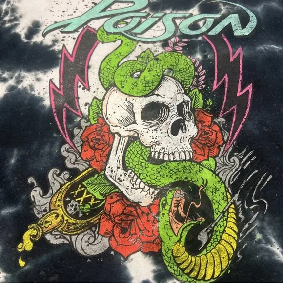 Poison Band Tye Die Skull Snake Short Sleeve Graphic Tee T-Shirt Men’s Medium - Picture 3 of 9